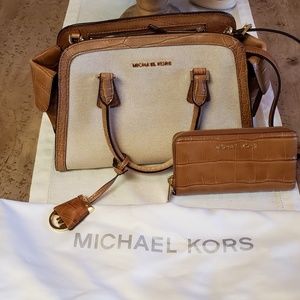 Michael Kors Linen and Brown Croc Bag & Wallet